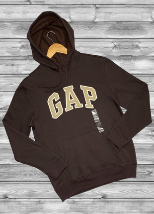 Чоловіча толстовка худі gap logo fleece hoodie темно-коричнева