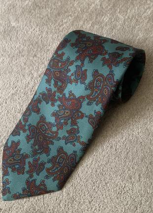 Шелковый галстук Англия London принт турецкий огурец синий