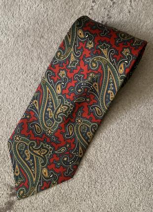 Шелковый галстук Англия London принт турецкий огурец зеленый