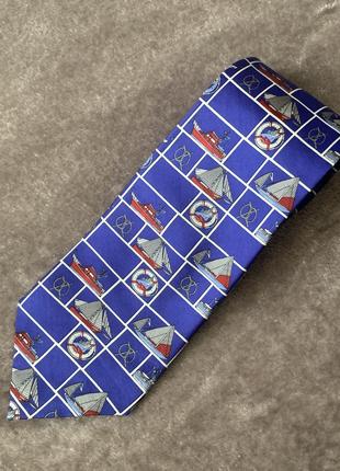 Шелковый синий галстук Англия London с морской тематикой
