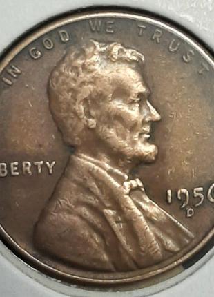 Монета США 1 цент, 1956 года, Отметка монетного двора: "D" - Д...