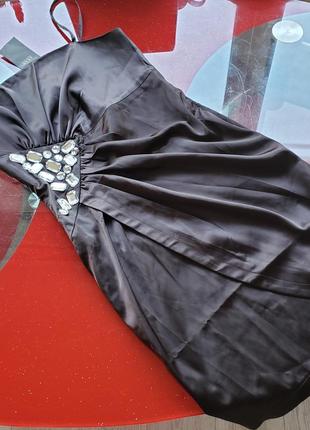 Zean женское черное коктейльное платье однотонное с камнями м 46