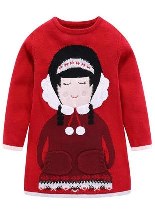 M&s теплое вязаное платье свитер красное девочке 9-12м 74-80см...