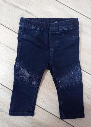 H&m джинсы джеггинсы синие с пайетками на коленях девочке 3-6м...