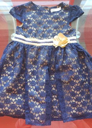 Baby m&co 12-18м 80-86см платье нарядное пышное синий гипюр