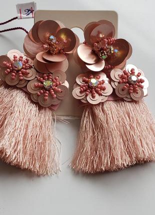 Kj designs серьги кисточки сережки кисти текстильные розовые с...
