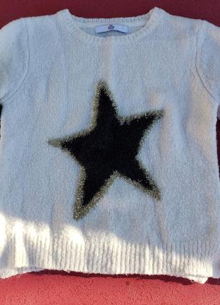 M&s детский свитер джемпер девочке 7-8 л 122-128см белый со зв...