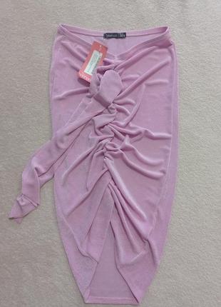 Летняя юбка-карандаш с драпировкой спереди