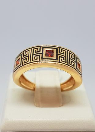 Золотое кольцо с фианитами и эмалью. Артикул 380224Е 18