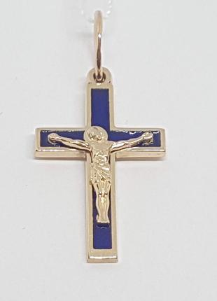 Золотой крестик Распятие Христа с эмалью. 115-МЭ