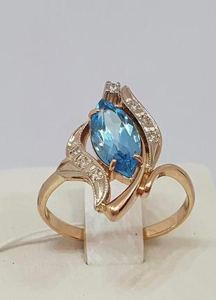Золотое кольцо с бриллиантами и топазом. Артикул 3022188 19