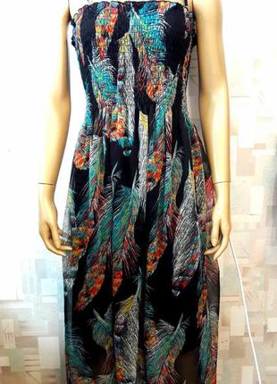 Длинное шифоновое платье сарафан в цветные перья от new look