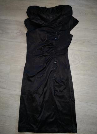Чёрное атласное платье 36 р