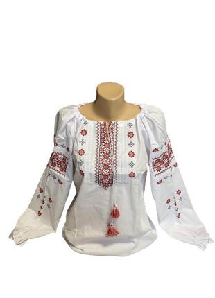 Женская белая вышиванка с красной вышивкой крестиком УкраинаТД...