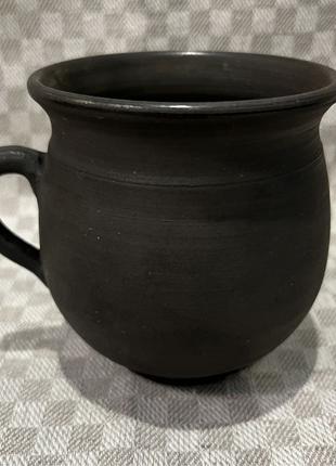 Велика - мала глиняна кружка — чашки «Чай + кава», димна кераміка