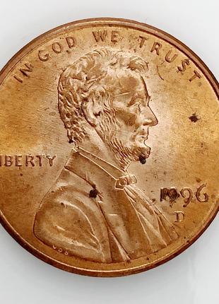 #701 США 1 цент 1996 Лінкольн Цент (Мітка монетного двору: D - Де