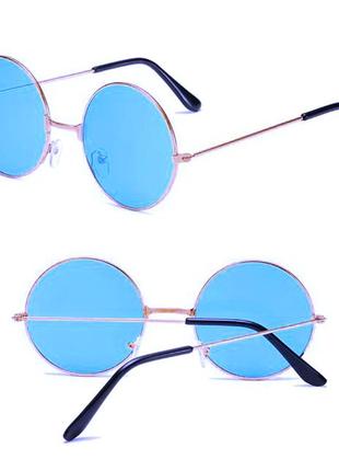 Круглые очки от солнца 400uf с тонкой золотой оправой и синей ...