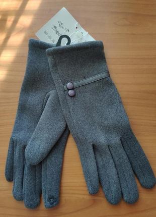 Женские серые перчатки утепленные на флисе для мобильного теле...