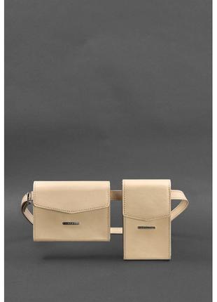 Набор женских кожаных сумок Mini поясная/кроссбоди светло-бежевый