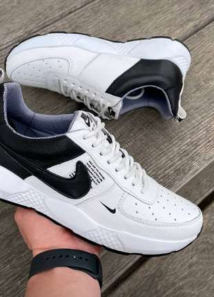 Мужские кожаные кроссовки Nike черно белые из натуральной кожи