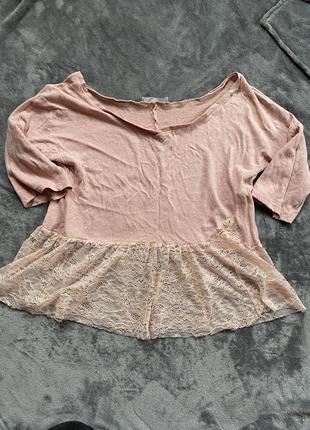 Кофта блуза розовая с гипюром кружевом ажурная свободная