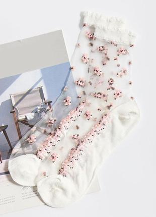 Прозрачные капроновые носки с цветами