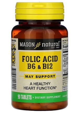 Фолиевая кислота B6 и B12, Folic Acid B6 & B12, Mason Natural,...