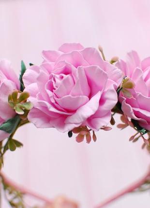 Обруч ободок з великими рожевими трояндами із фоамірану