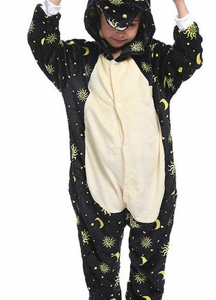 Кигуруми единорог черный лунный 120 130 детская теплая пижама