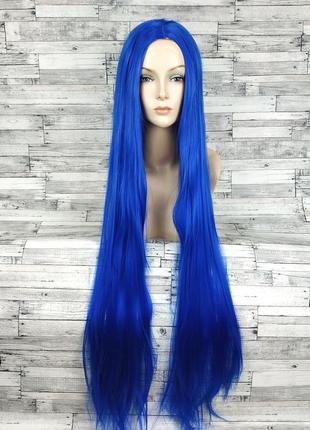 3766 парик синий 100см длинный прямой ровный без челки с пробо...