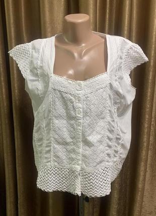 Белая легкая блузка рубашка прошва Roman размер 16/2xl