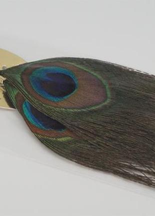 Серьги-подвески с натуральными перьями павлина арт. 03626