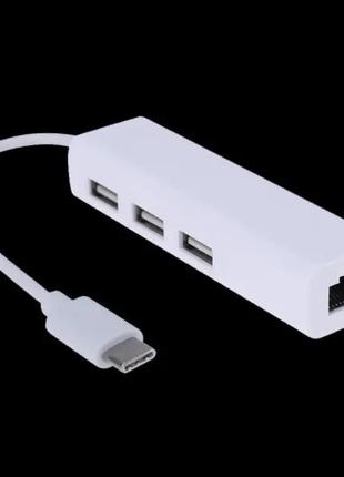 Адаптер переходник Type-C to USB 2.0 HUB With Ethernet RJ