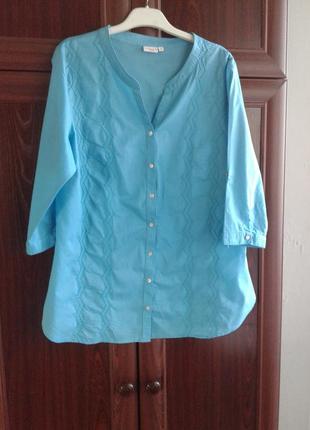 Блузка ,рубашка ,туничка тоненькая батистовая цвета морской во...