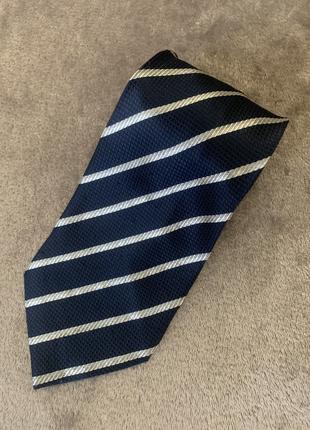 Краватка Італія синій з сріблястою смужкою 100% шовк