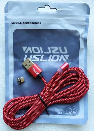 Магнітний кабель USLION 2м micro USB, Type C, IOS iPhone червоний
