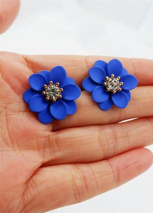 Серьги синие цветы матовые