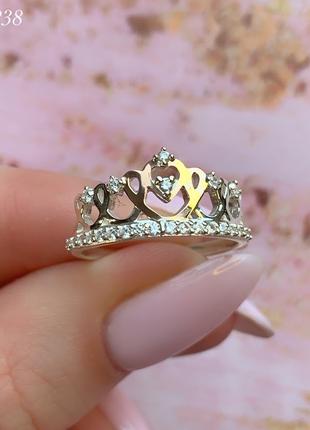Серебряное кольцо корона с золотыми накладками и камнями