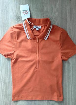 Оранжевая футболка-топ с воротником jennyfer