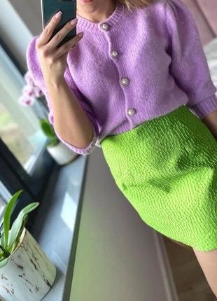 Зеленая текстурная юбка мини zara xs.