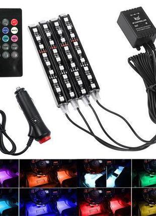 Декоративная RGB LED подсветка салона авто, цветомузыка, ДУ, 12В