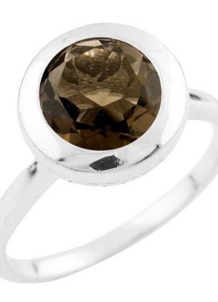 Серебряное кольцо с натуральным раухтопазом (дымчатым кварцем)...