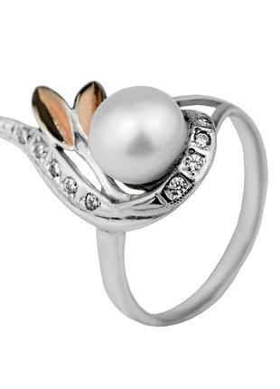 Кольцо серебряное с золотом и жемчугом Прелесть 444к, 18.5 размер