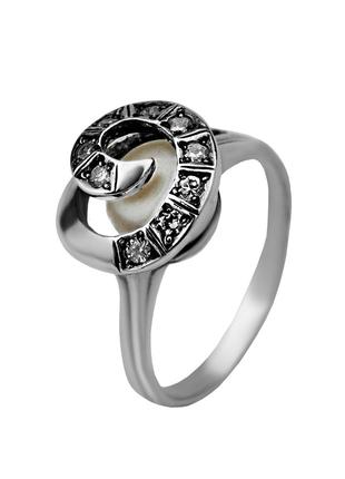 Кольцо серебряное с жемчугом Пружинка 1574, 17 размер