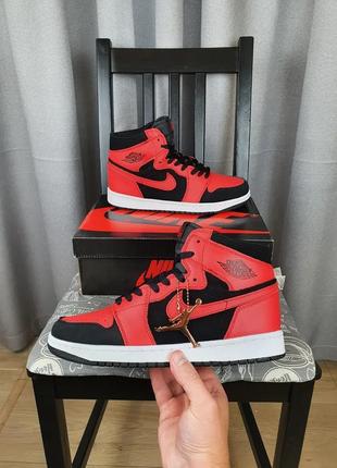 Мужские кроссовки nike air jordan 1 retro high black red white...