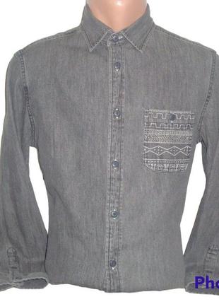 Распродажа джинсовая серая мужская рубашка с длинным рукавом m...