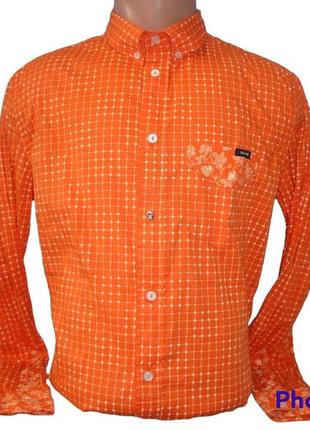 Распродажа мужская оранжевая рубашка с длинным рукавом - транс...