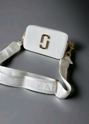 Жіноча біла шкіряна сумка marc jacobs snapshot white gold сумочка