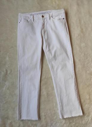 Белые женские джинсы плотные широкие прямые кроп высокая талия...