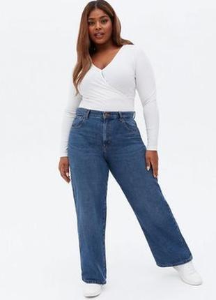 Синие плотные женские прямые джинсы широкие батал большого раз...